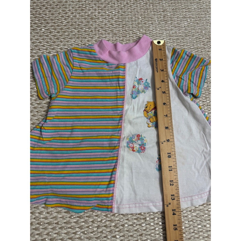 Disney Winnie the Pooh Vintage Stripe Floral toddler T-Shirt Pink 90's Y2K 3T - Picture 4 of 5